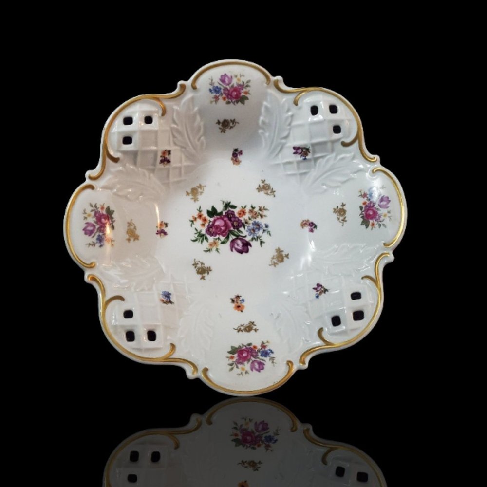 Exquisite Reichenbach Footed Vintage Bowl Made in German Democratic Floral and G